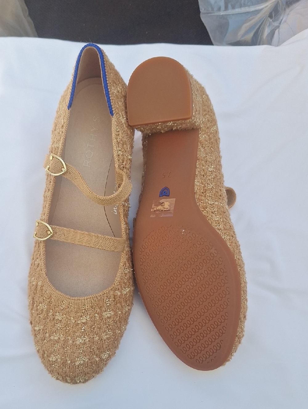 Rothy's The Double Buckle Mary Jane Heel Golden Tweed - Picture 3 of 5